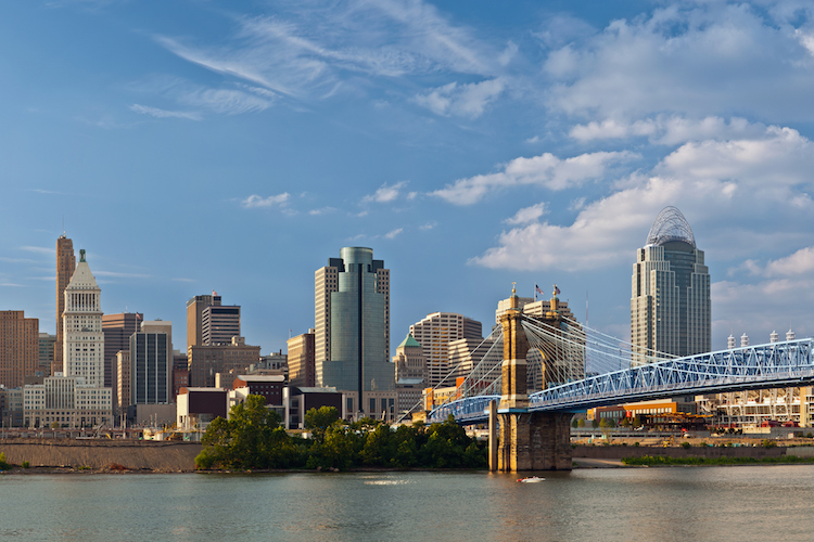 Cincinnati skyline overlooking the river