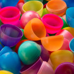 Brightly colored plastic Easter eggs background