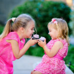 cute fashion little girls eat happy birthday pink cupcake