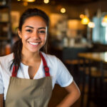 latina waitress at a local cafe smiling into the camera – Generative AI