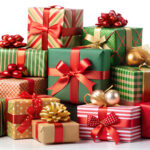 Pile of gifts isolated on white background. Clipping path