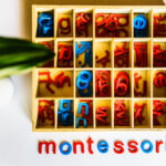 Montessori method is an educational model, word written with wooden letters.