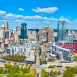 Aerial Downtown Cincinnati Skyline and Ballpark Panorama