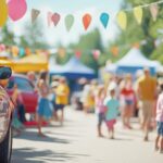 Local car trade-in day at a summer festival. Featuring entertainment and trade-in booths