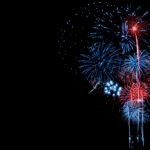 Red and Blue Fireworks on Black background